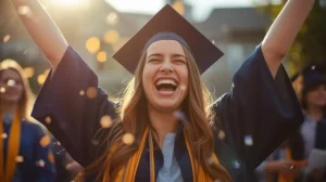 Student celebrating after getting a competitive merit scholarship