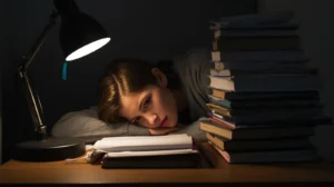 senioritis, college bound student tired while doing homework
