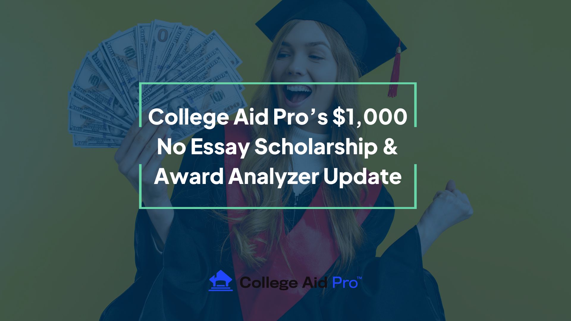 No Essay scholarship money in a graduate's hand with diploma