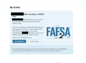 FAFSA invitation to contributor from student screenshot