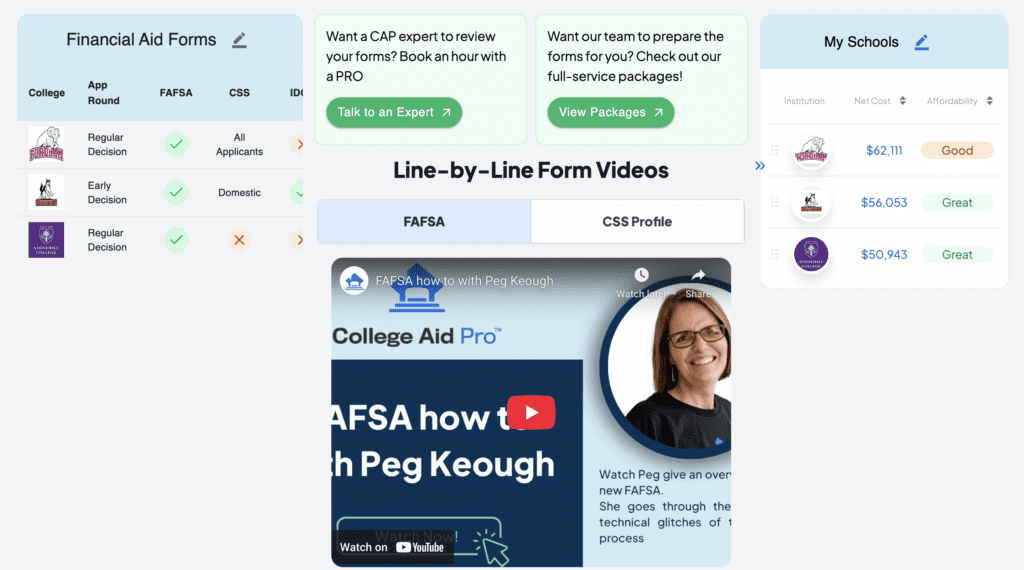 Mycap financial aid forms fafsa css profile